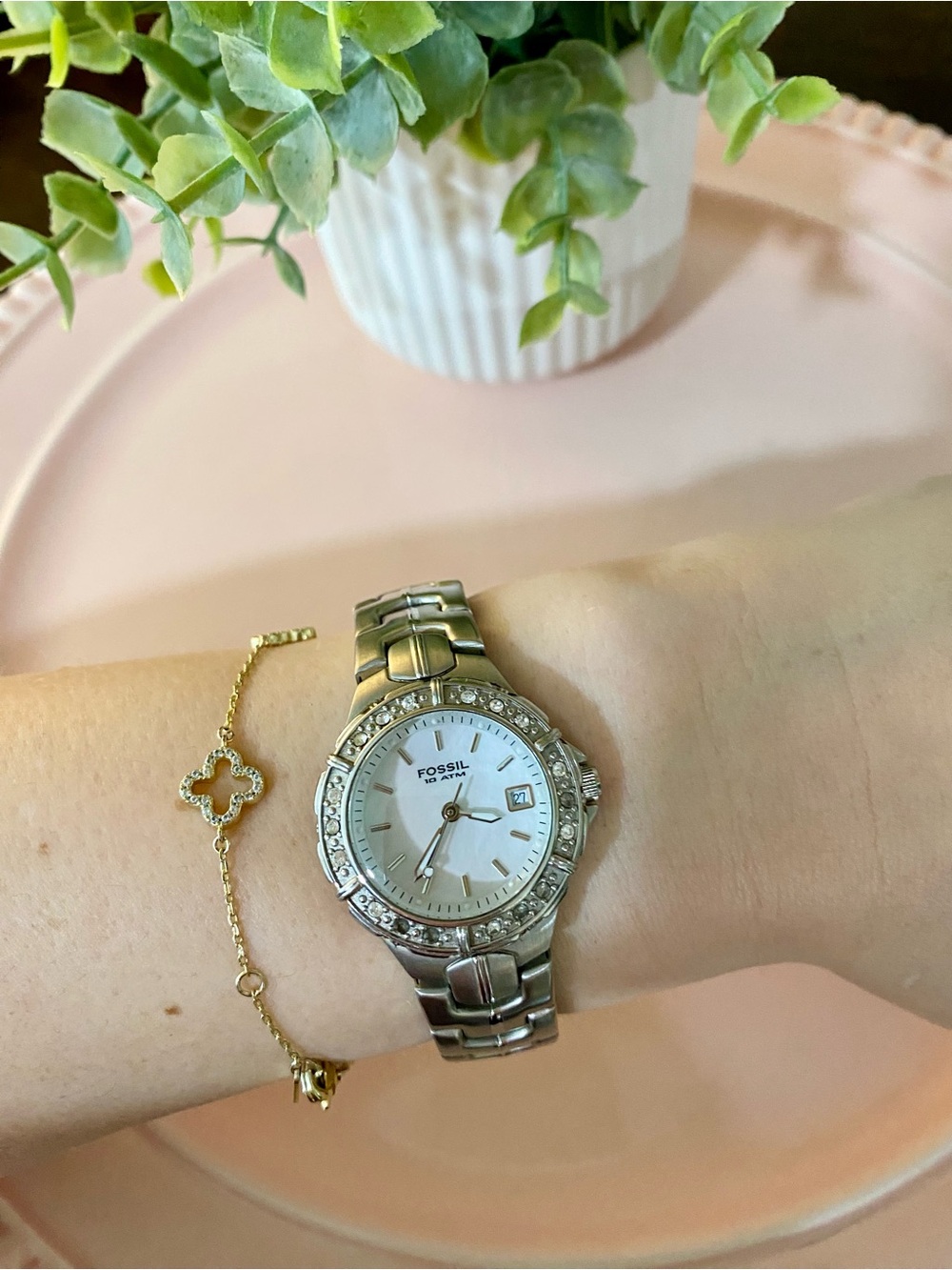 Fossil 10 ATM Stainless Steel Crystal Bezel Women's Watch